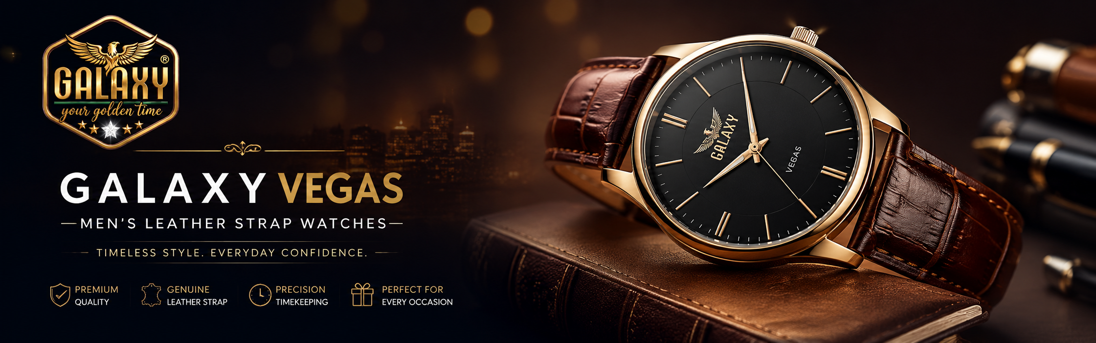 Men's Leather Strap Watches - Galaxy Vegas Collection Starting ₹499