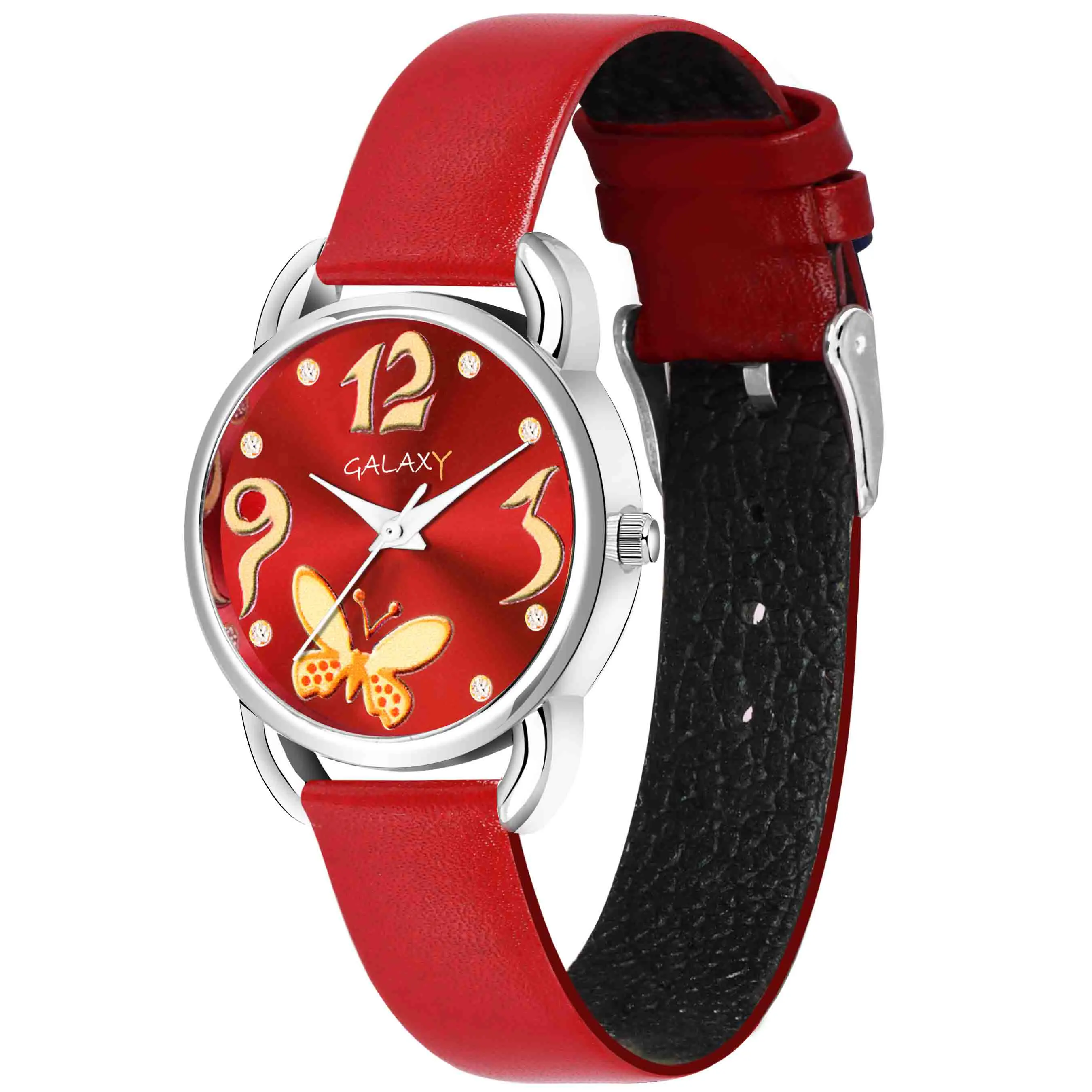 Red Faux Leather Strap Watch