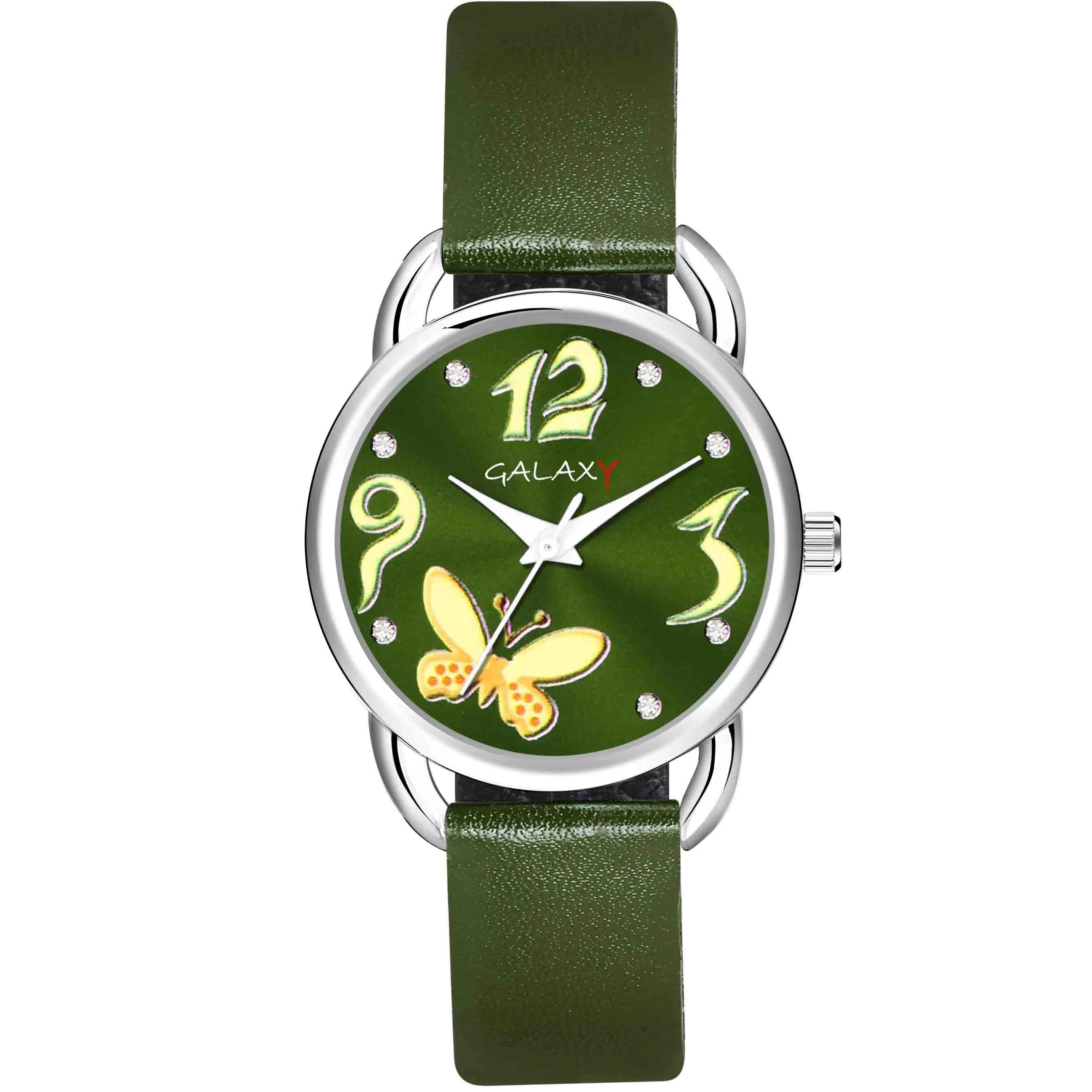 Green Faux Leather Strap Watch