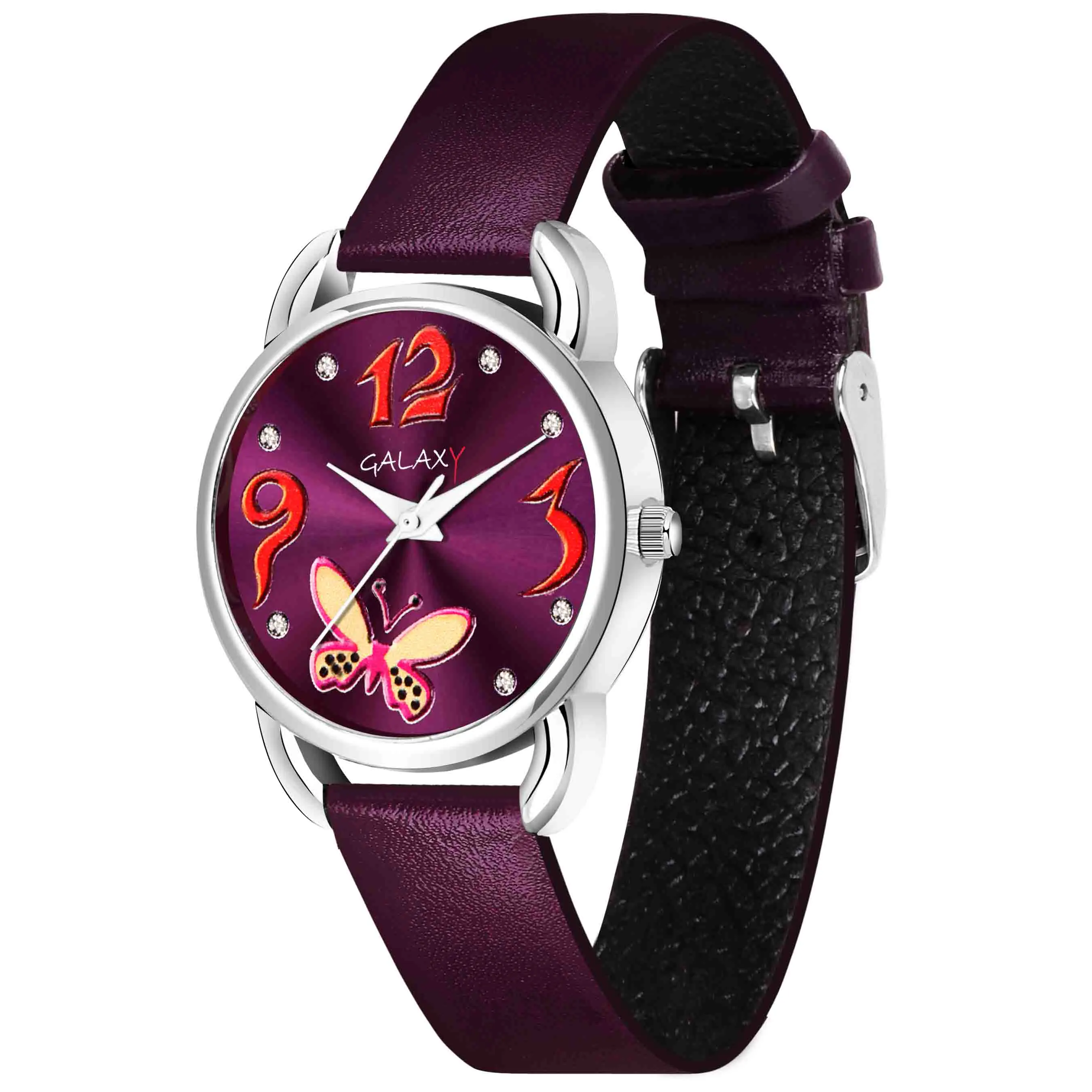 Purple Faux Leather Strap Watch