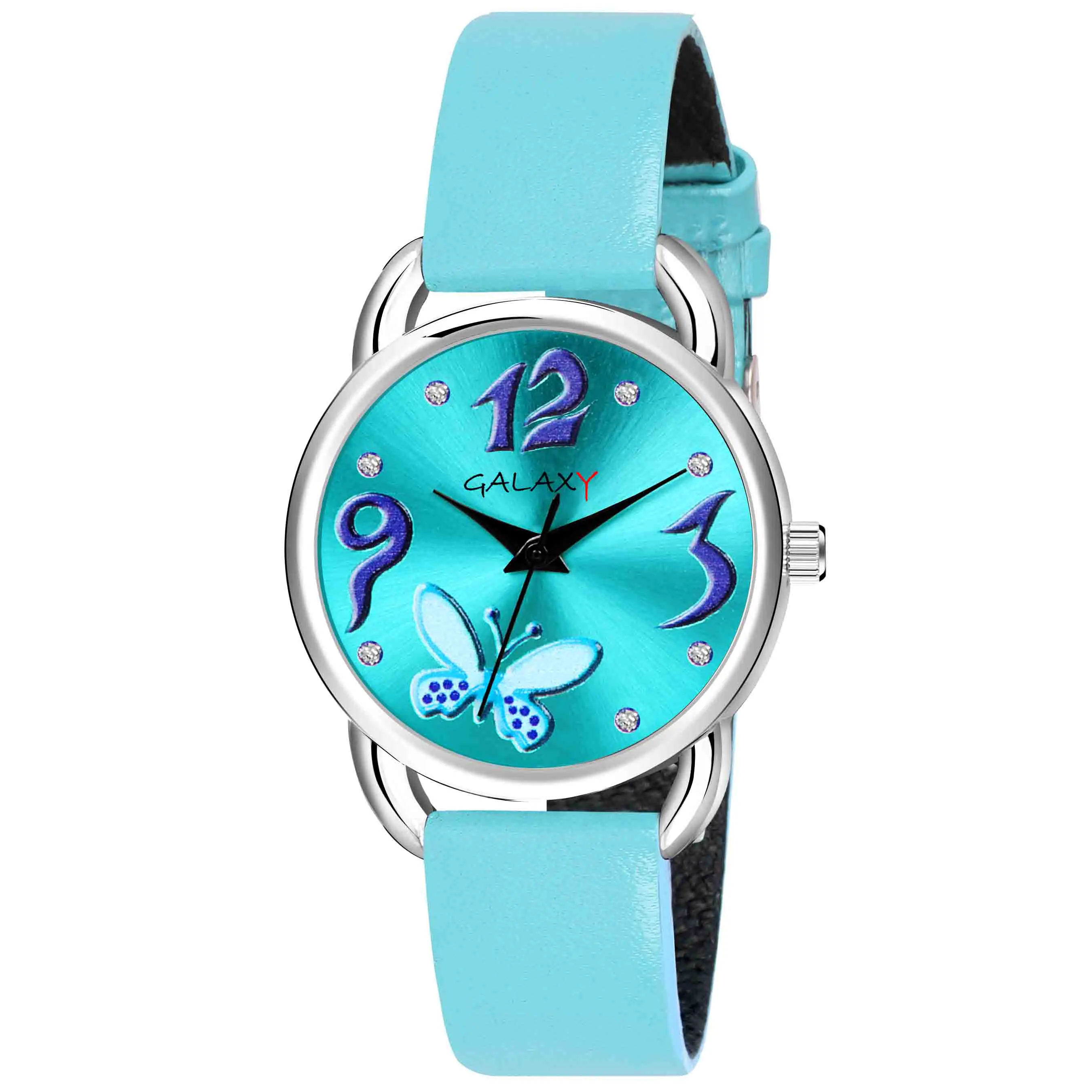 Light Blue Faux Leather Strap Watch