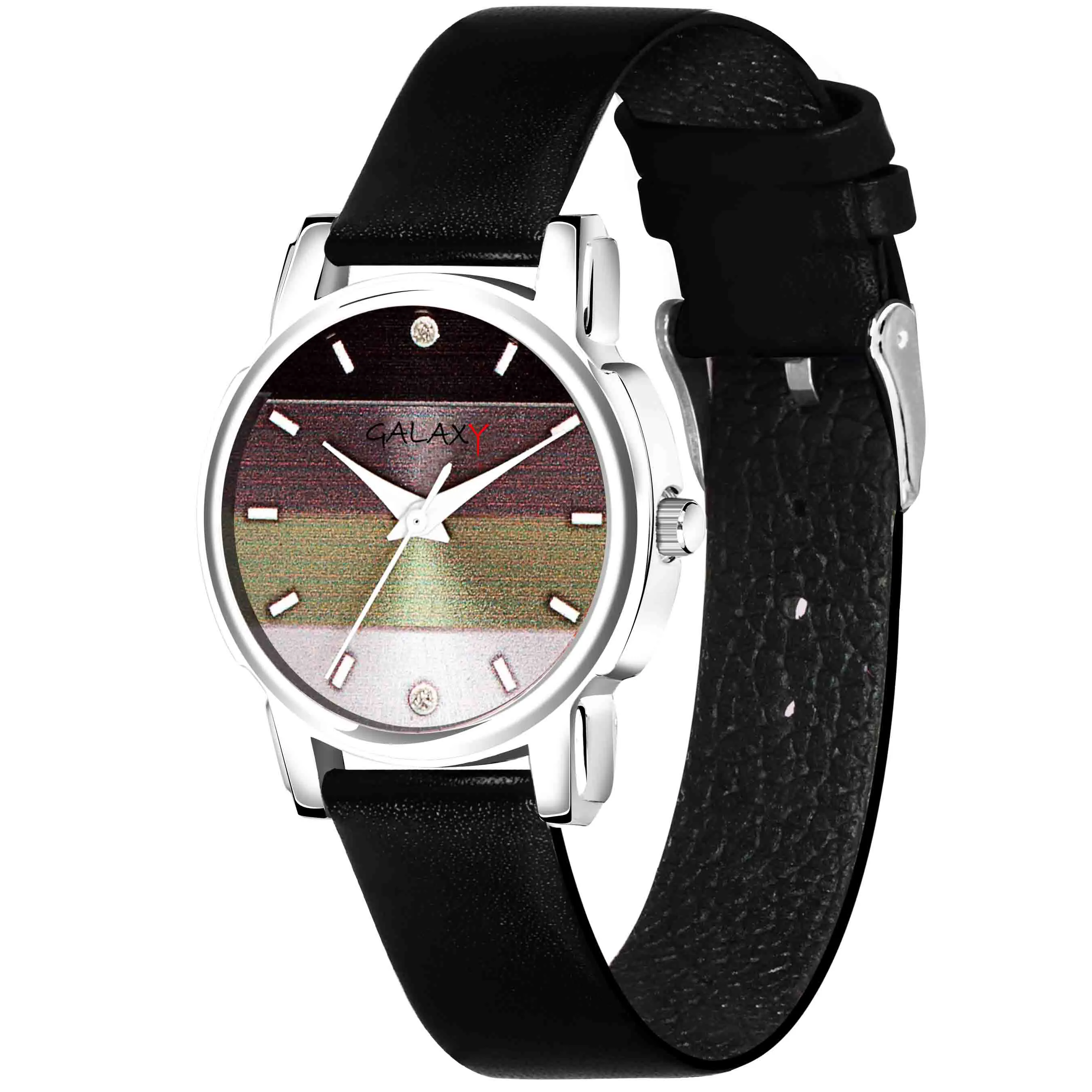 Black and Silver Ombre Analog Watch with Diamond Accents