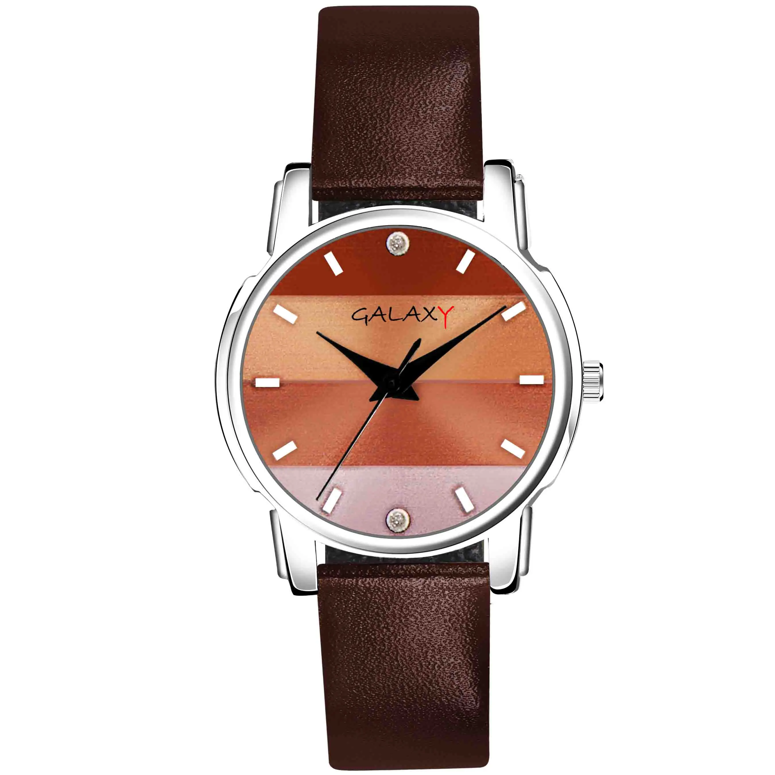 Brown and Orange Ombre Analog Watch with Diamond Accents