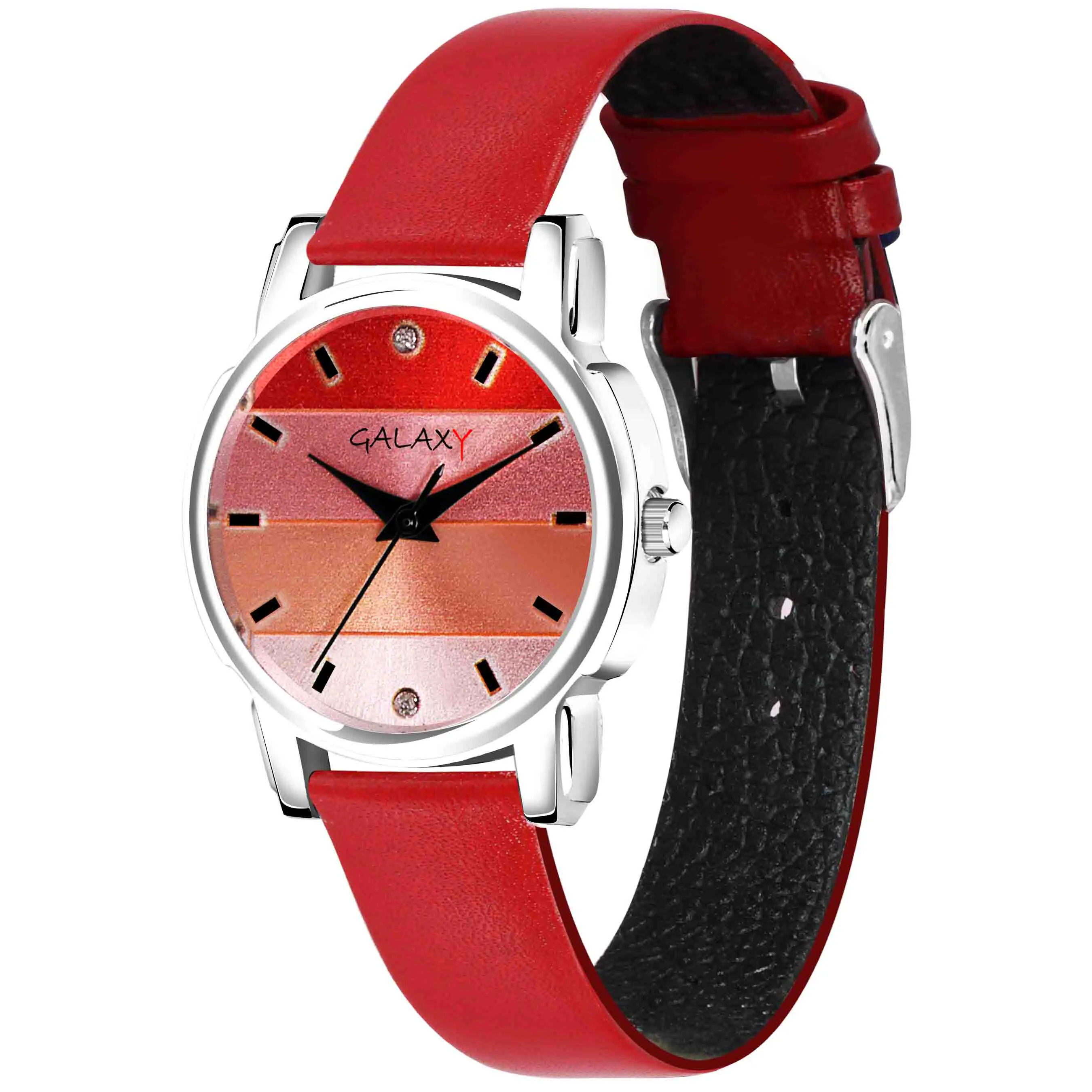 Red, Orange, and Brown Ombre Analog Watch with Diamond Accents