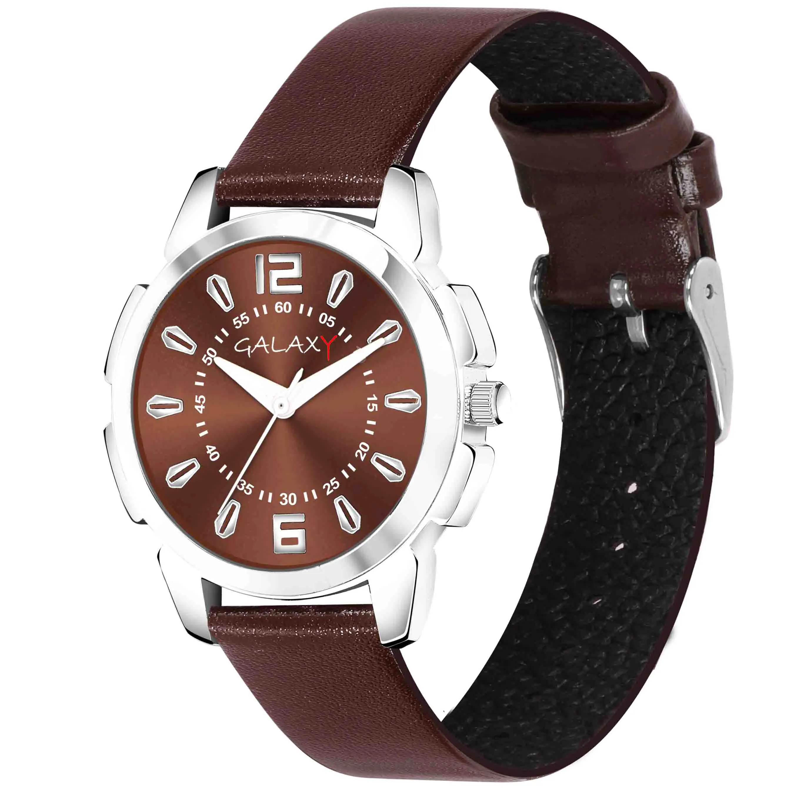 Brown Dial Faux Leather Strap Watch