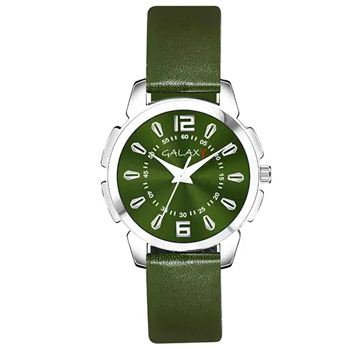 Green Dial Faux Leather Strap Watch