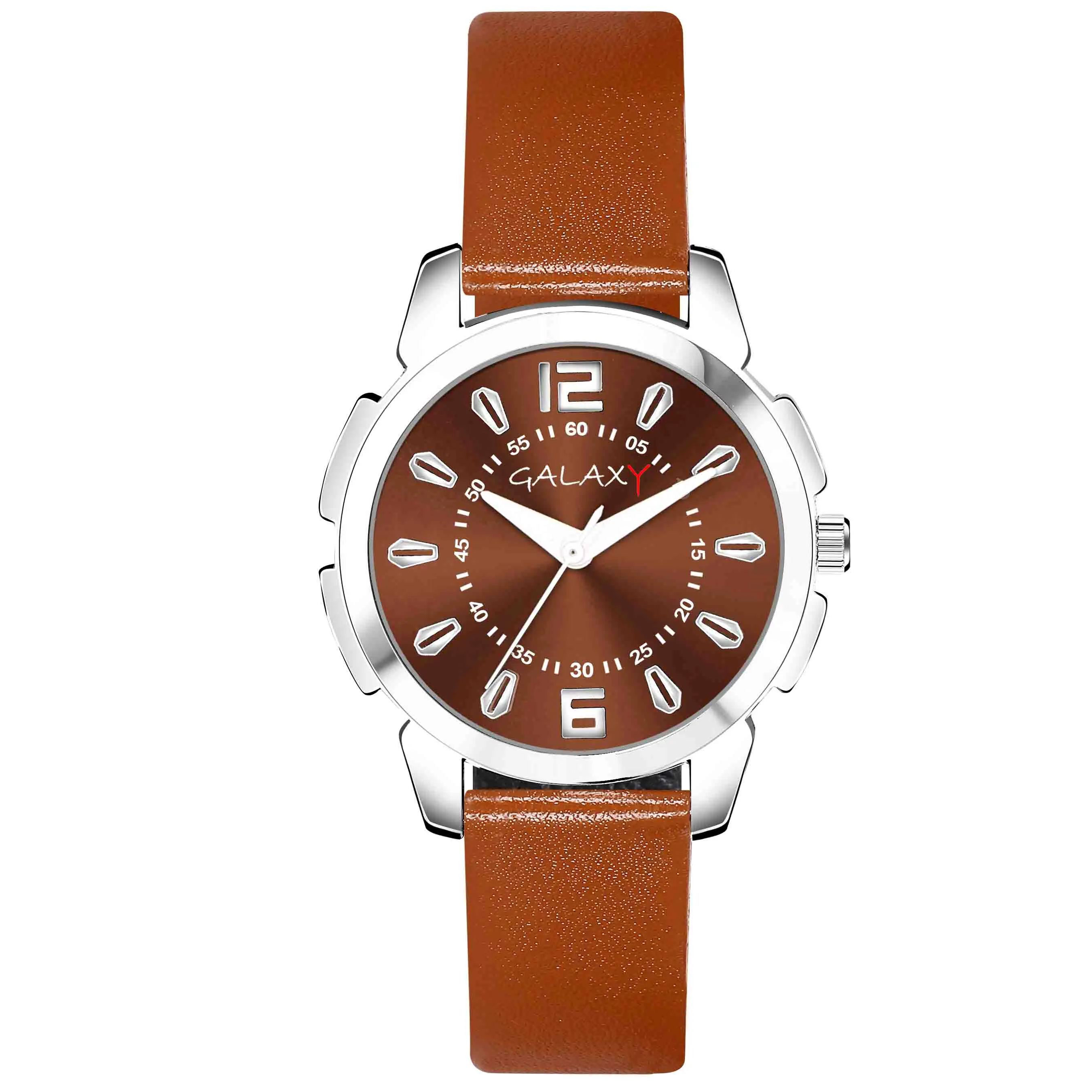 Orange Dial Faux Leather Strap Watch