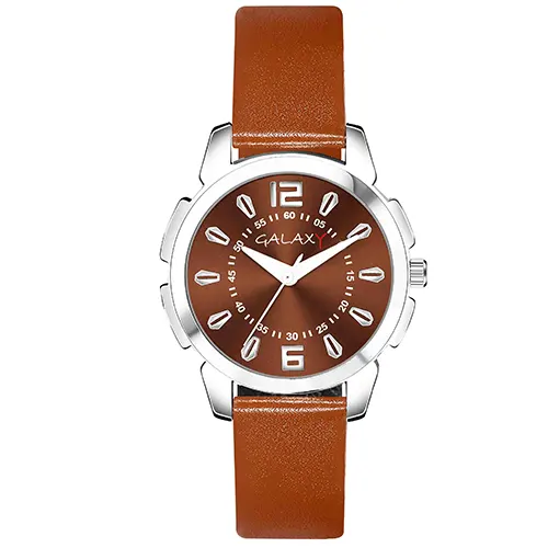 Orange Dial Faux Leather Strap Watch