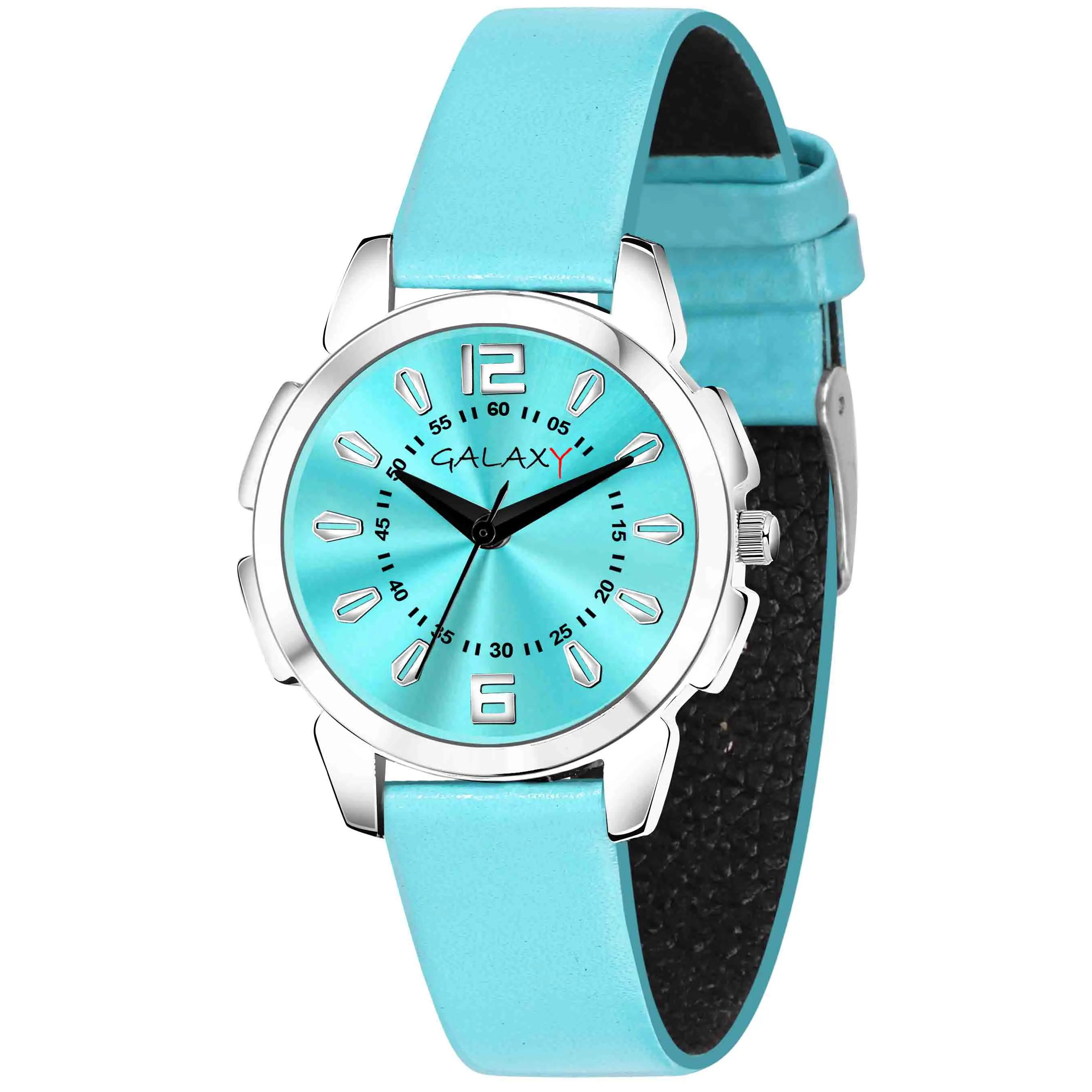 Blue Dial Faux Leather Strap Watch