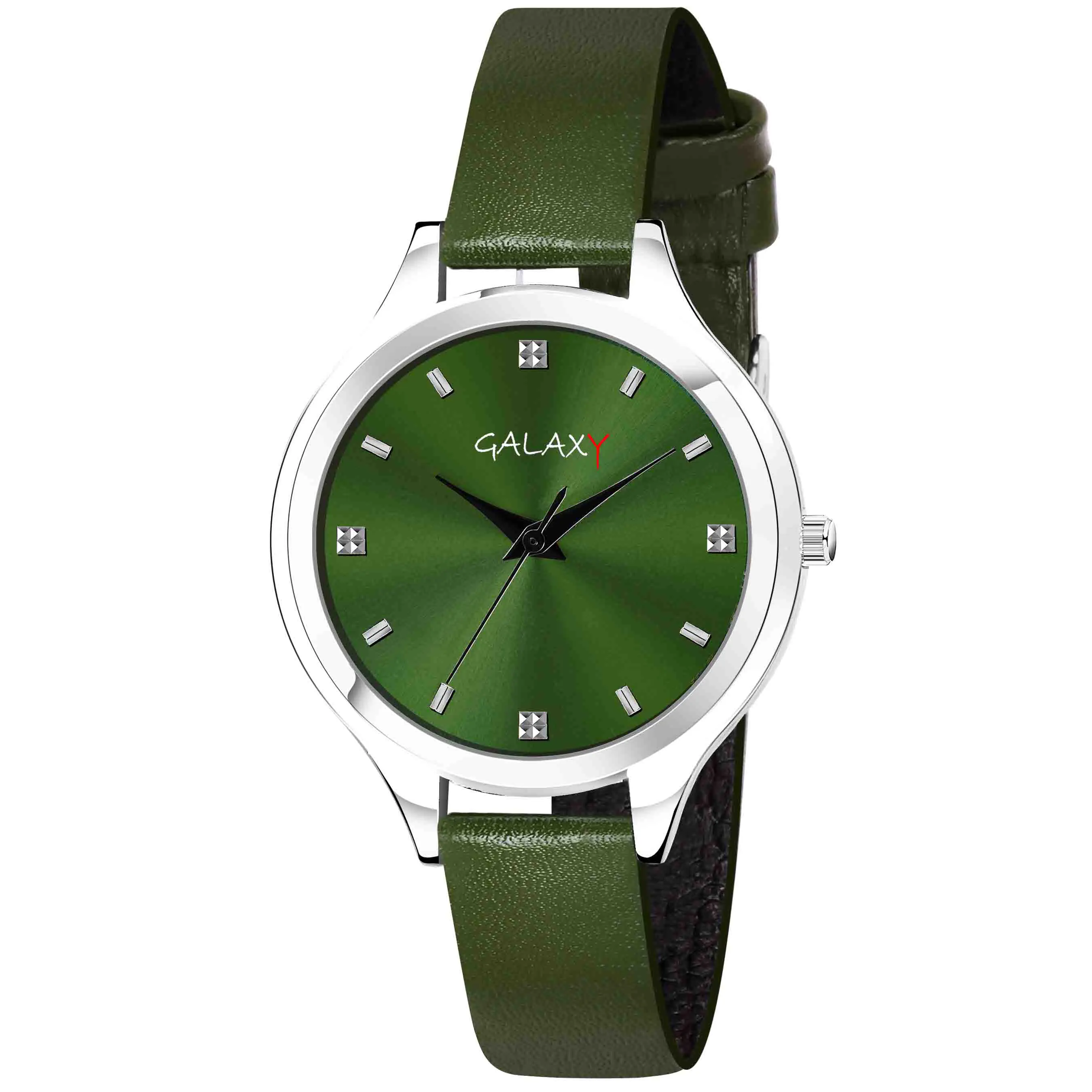 Green Dial Faux Leather Strap Watch