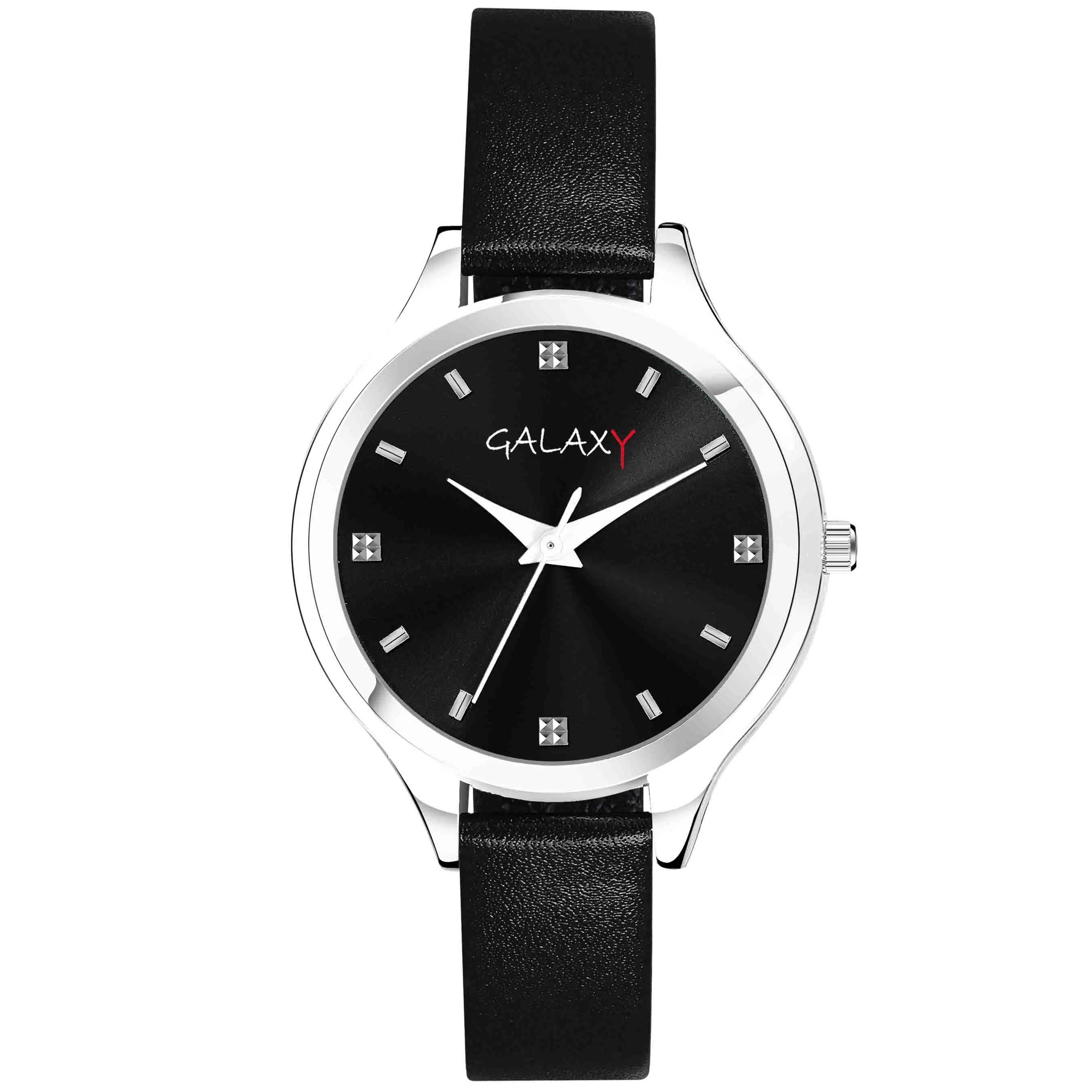 Black Dial Faux Leather Strap Watch with Diamantes