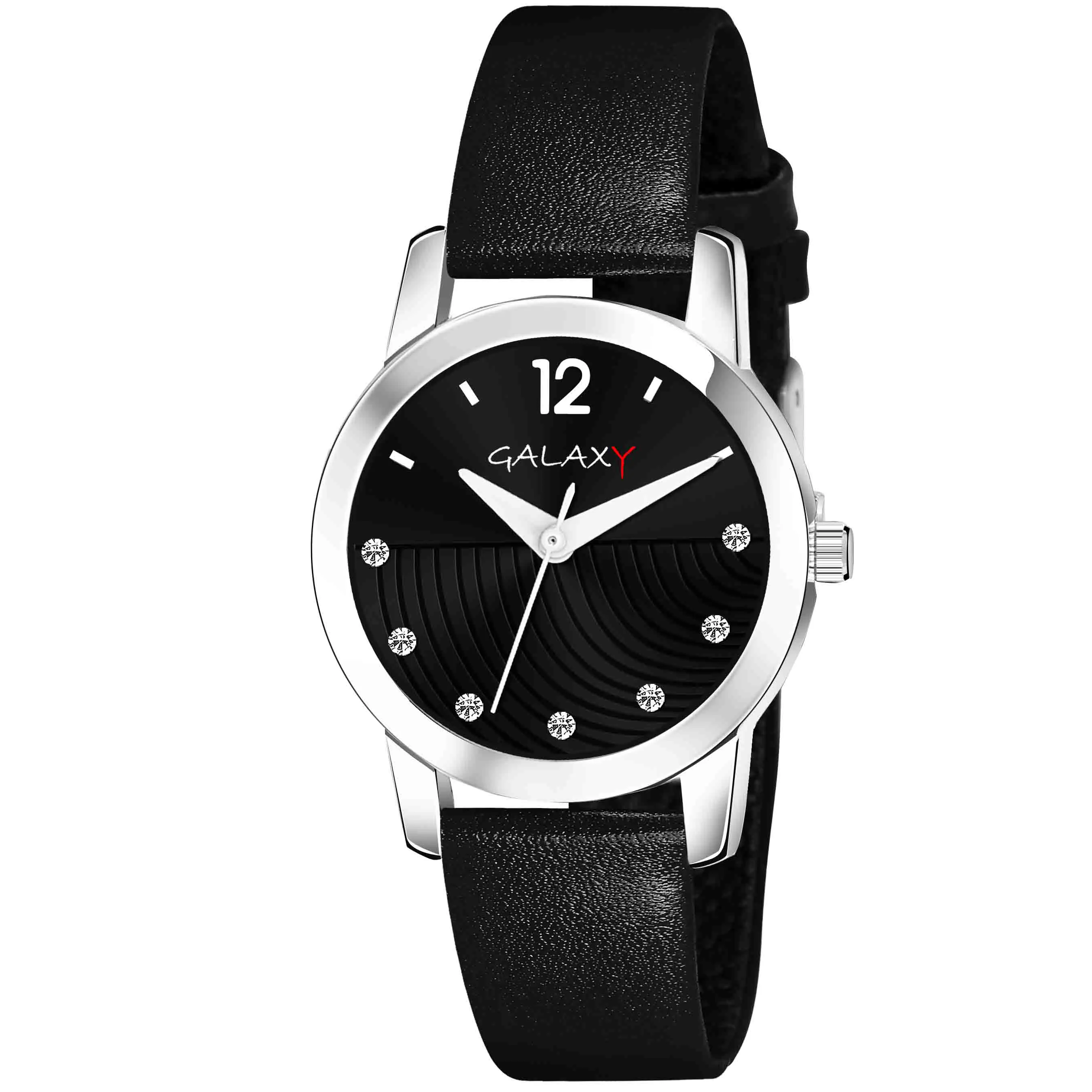 Black Dial Faux Leather Strap Watch