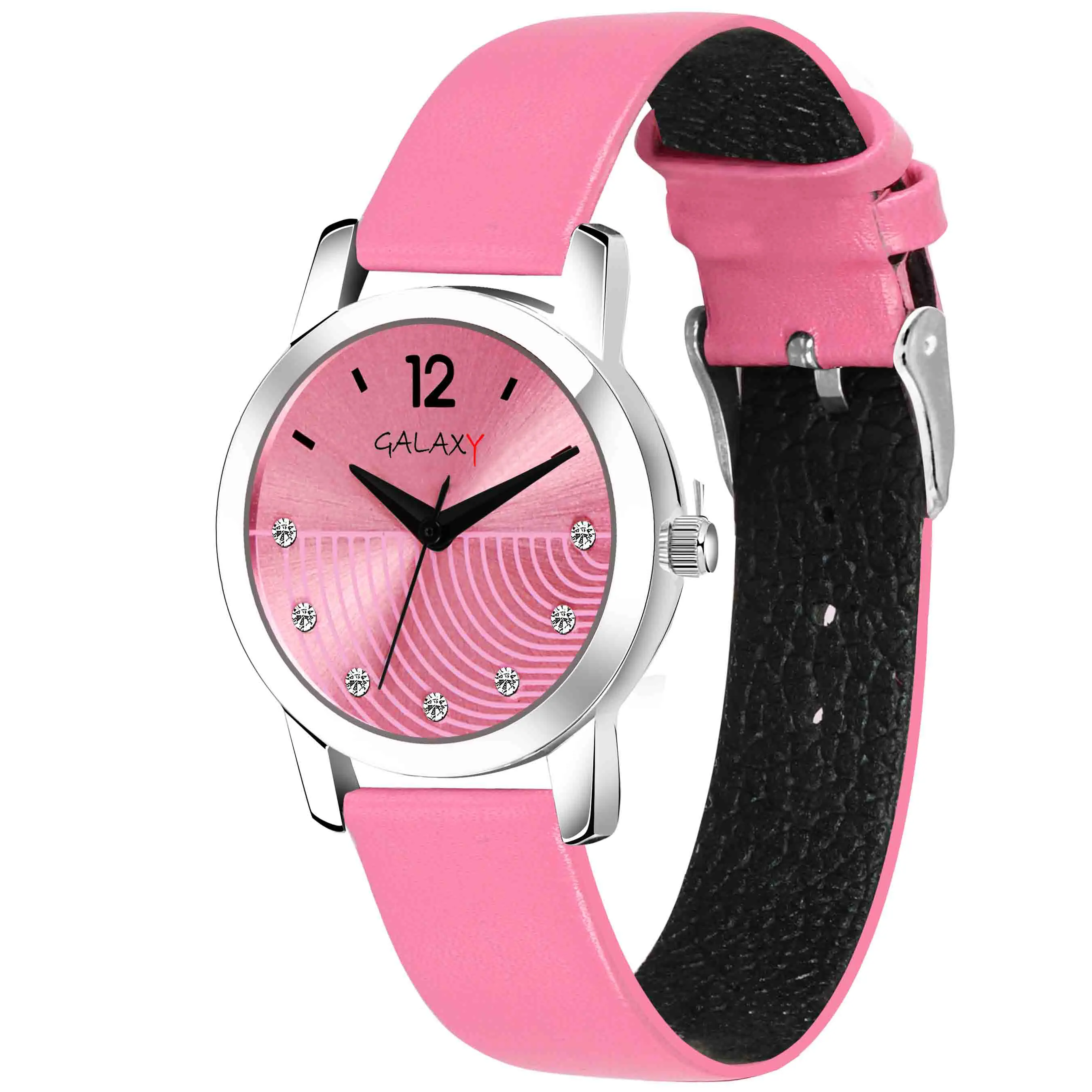 Pink Dial Faux Leather Strap Watch
