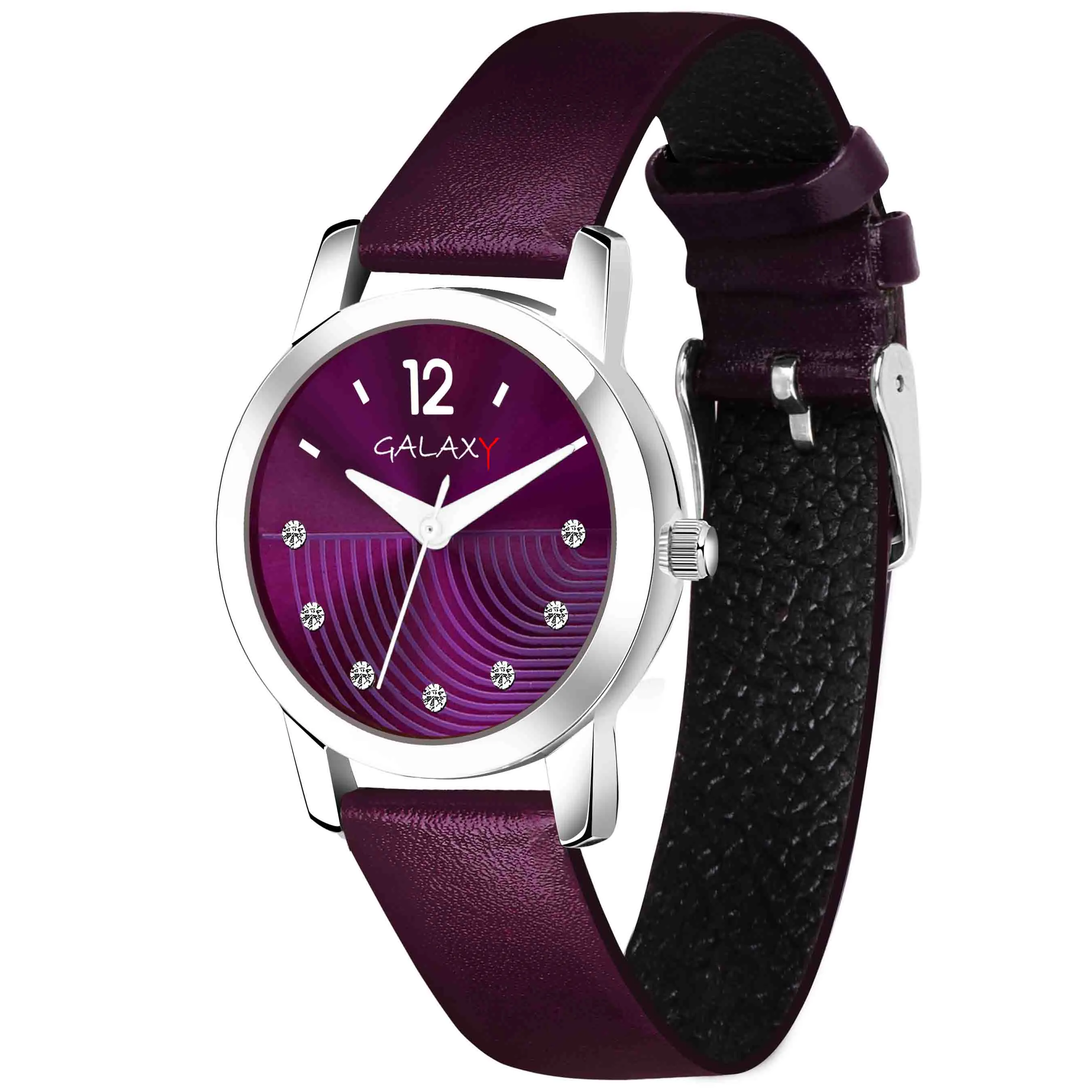 Purple Dial Faux Leather Strap Watch