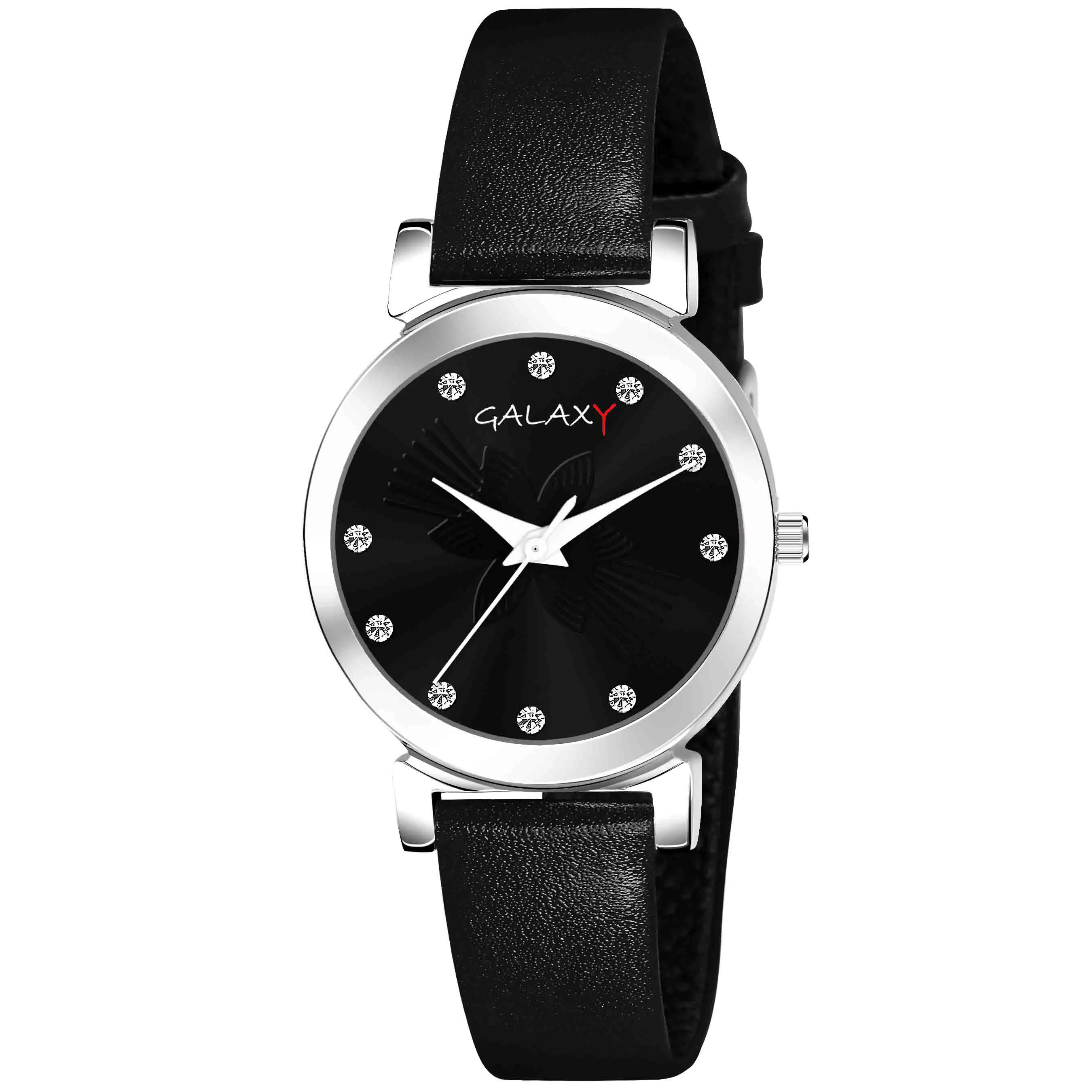 Butterfly Black Dial Faux Leather Strap Watch