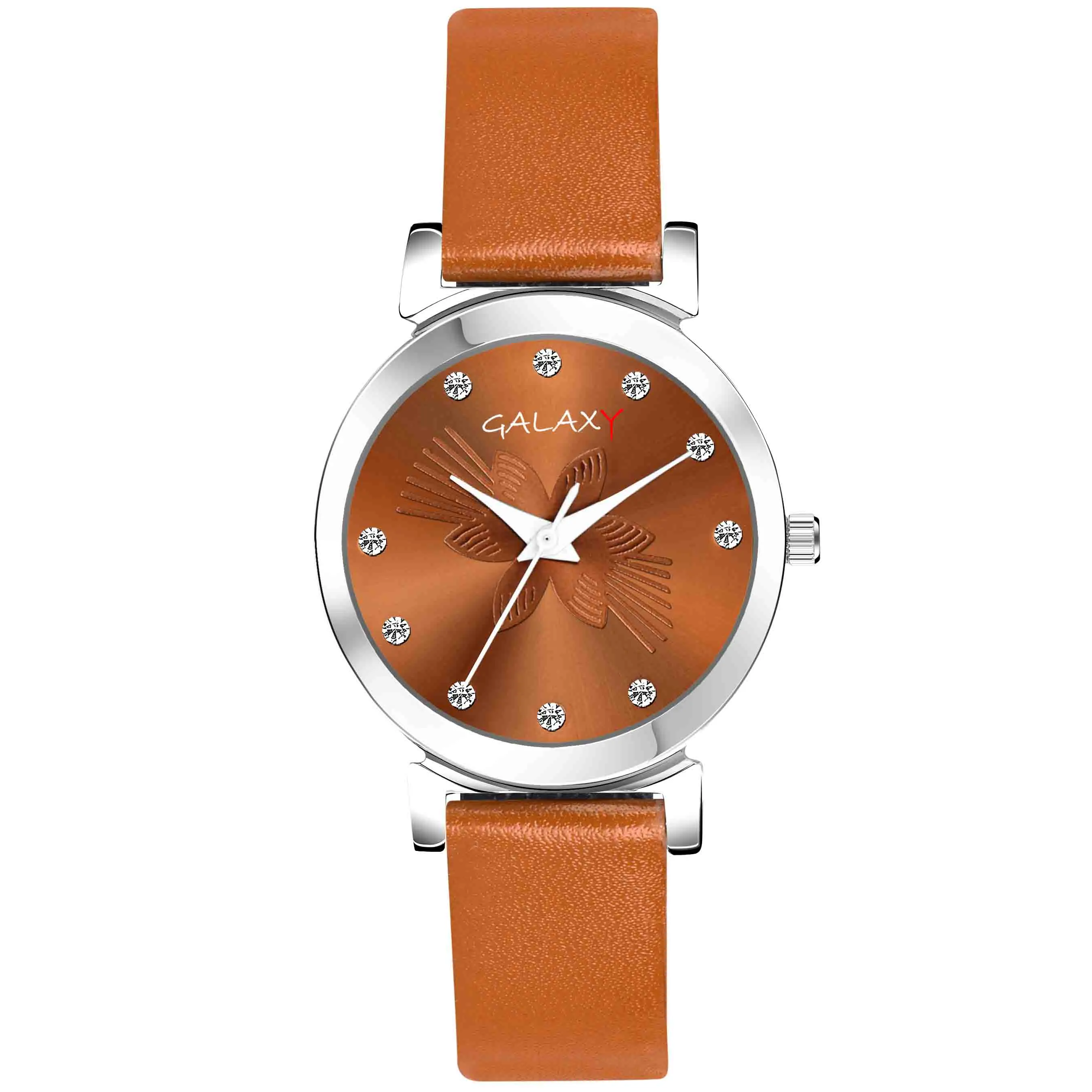 Butterfly Orange Dial Faux Leather Strap Watch