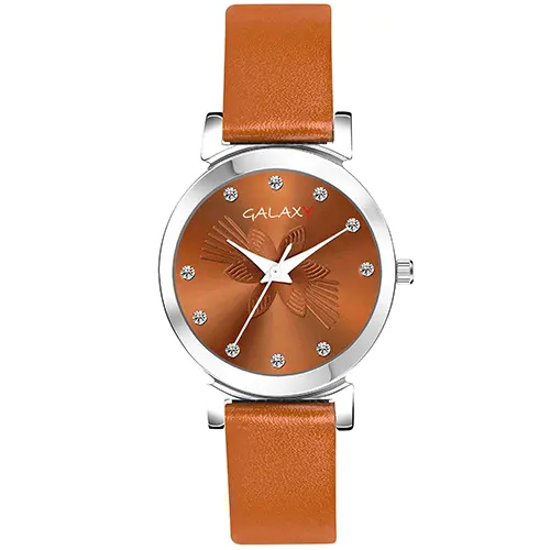 Butterfly Orange Dial Faux Leather Strap Watch