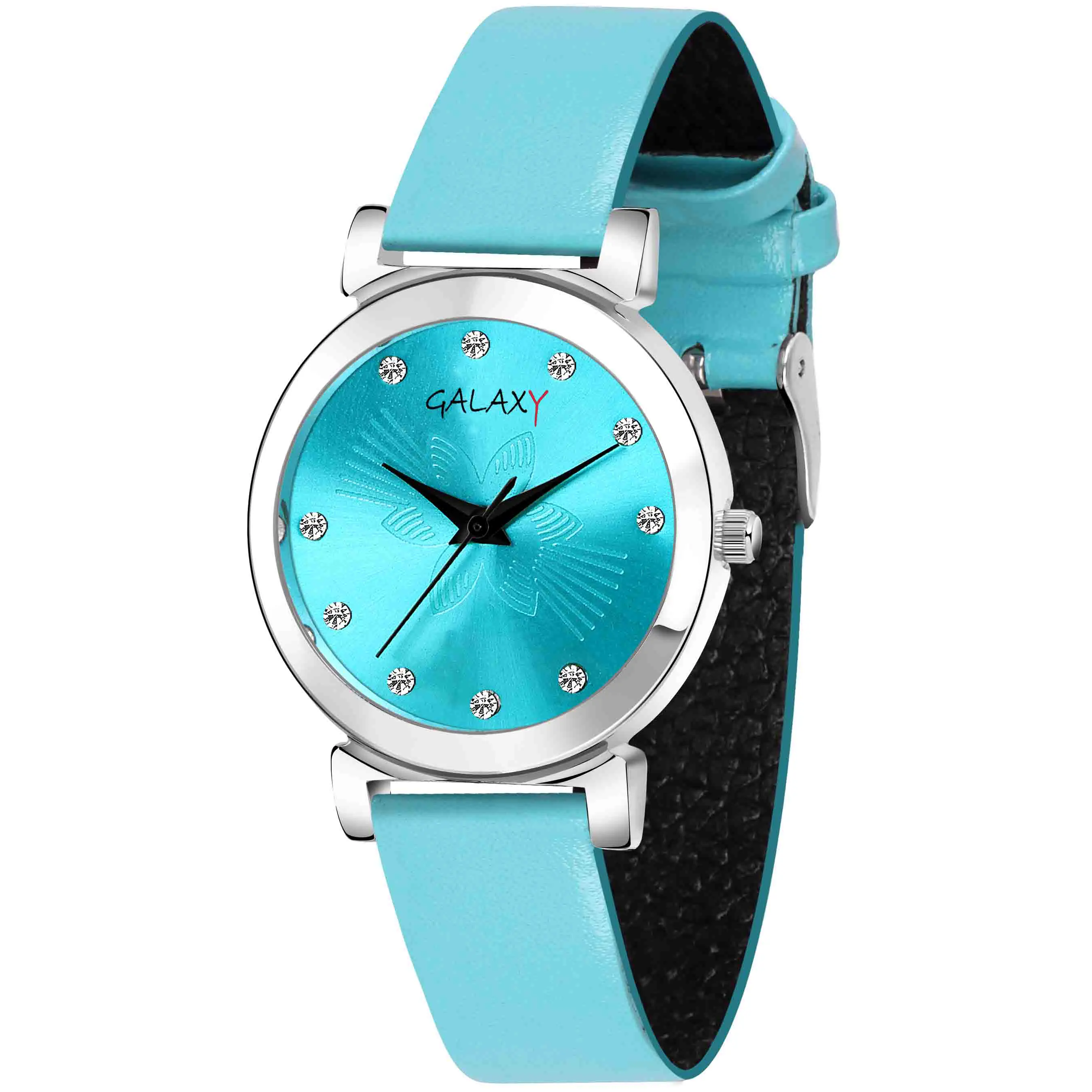 Blue Faux Leather Strap Watch