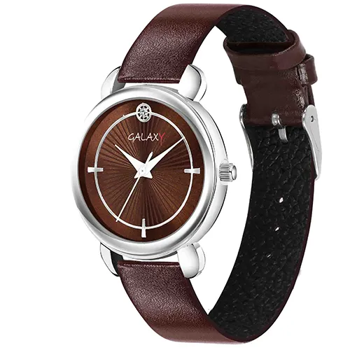 Brown Sunburst Dial Watch with Brown Faux Leather Strap