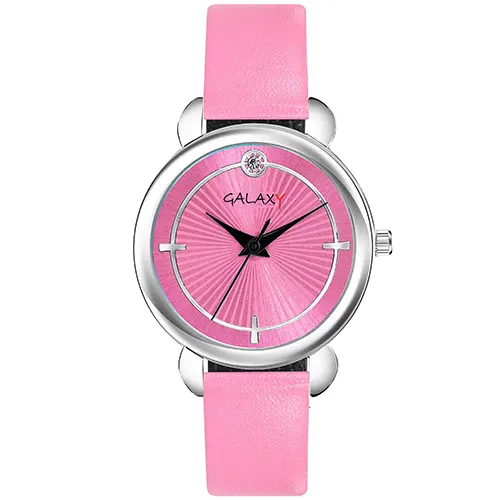 Pink Dial Leather Strap Watch