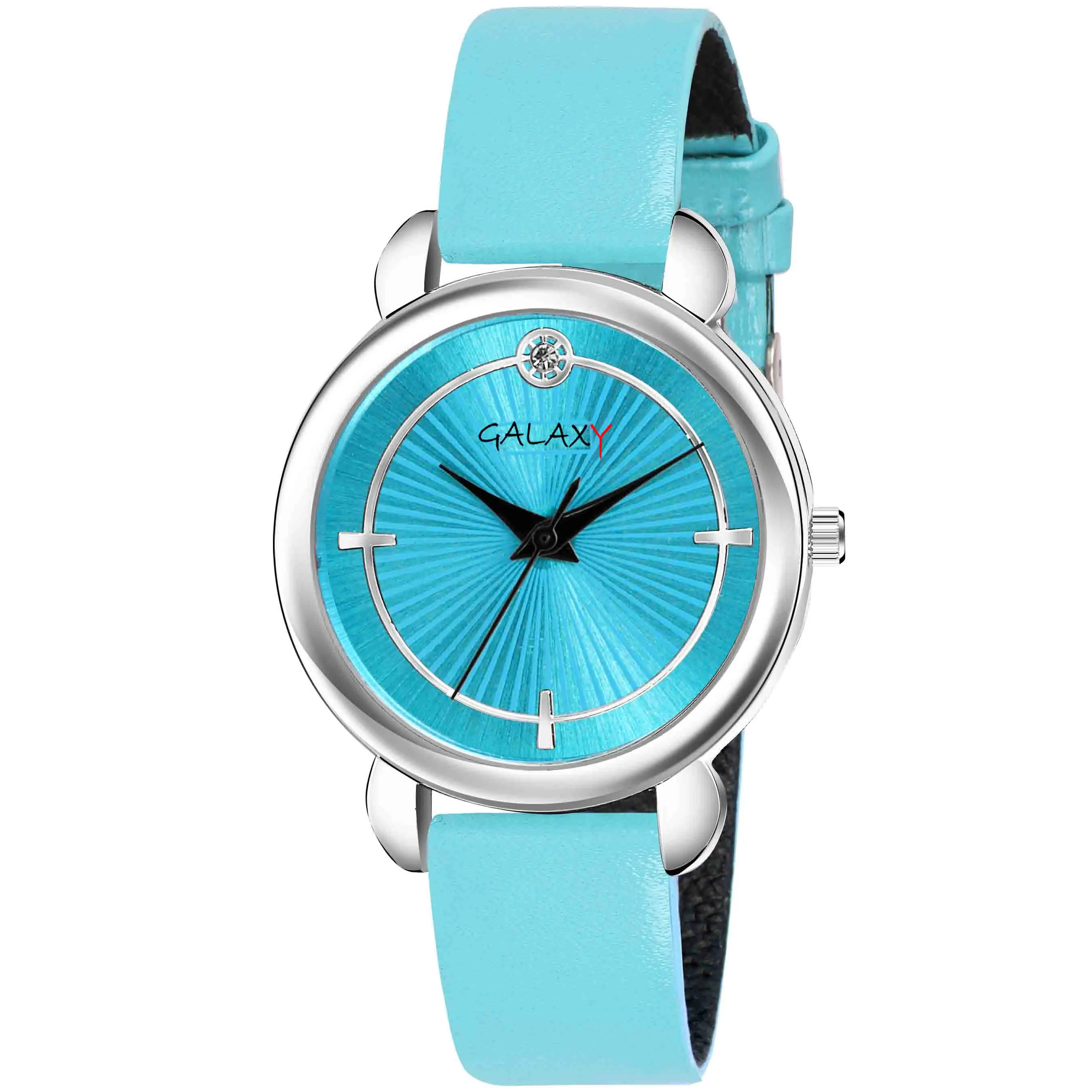 Blue Dial Faux Leather Strap Watch