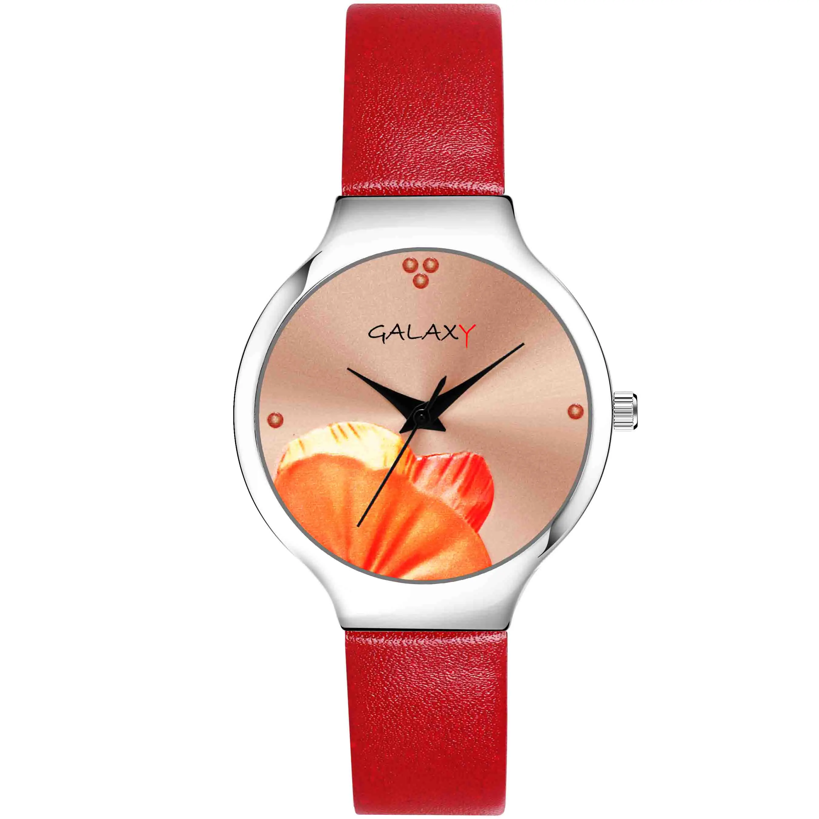 Floral Dial Faux Leather Strap Watch