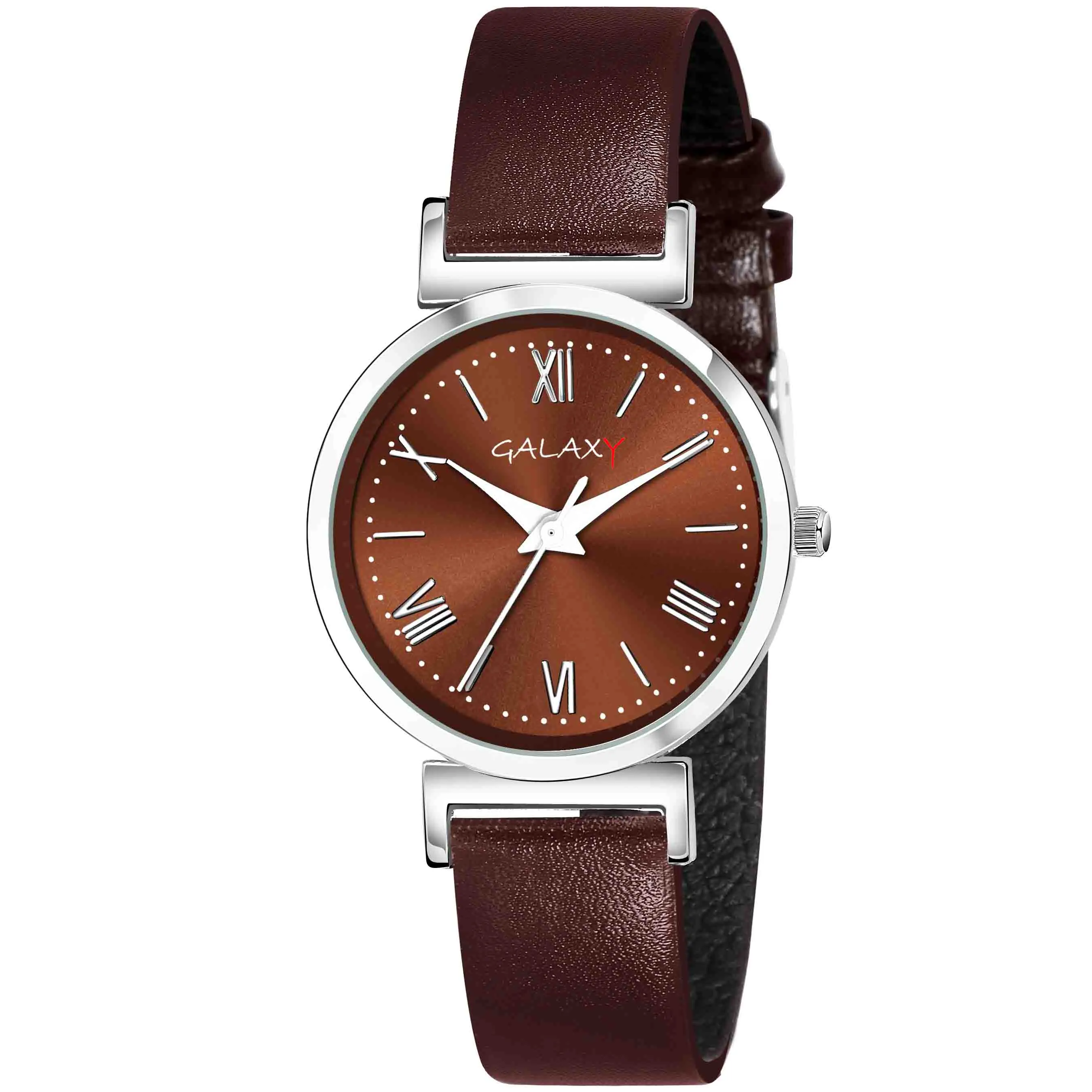 Classic Brown Dial Faux Leather Strap Watch