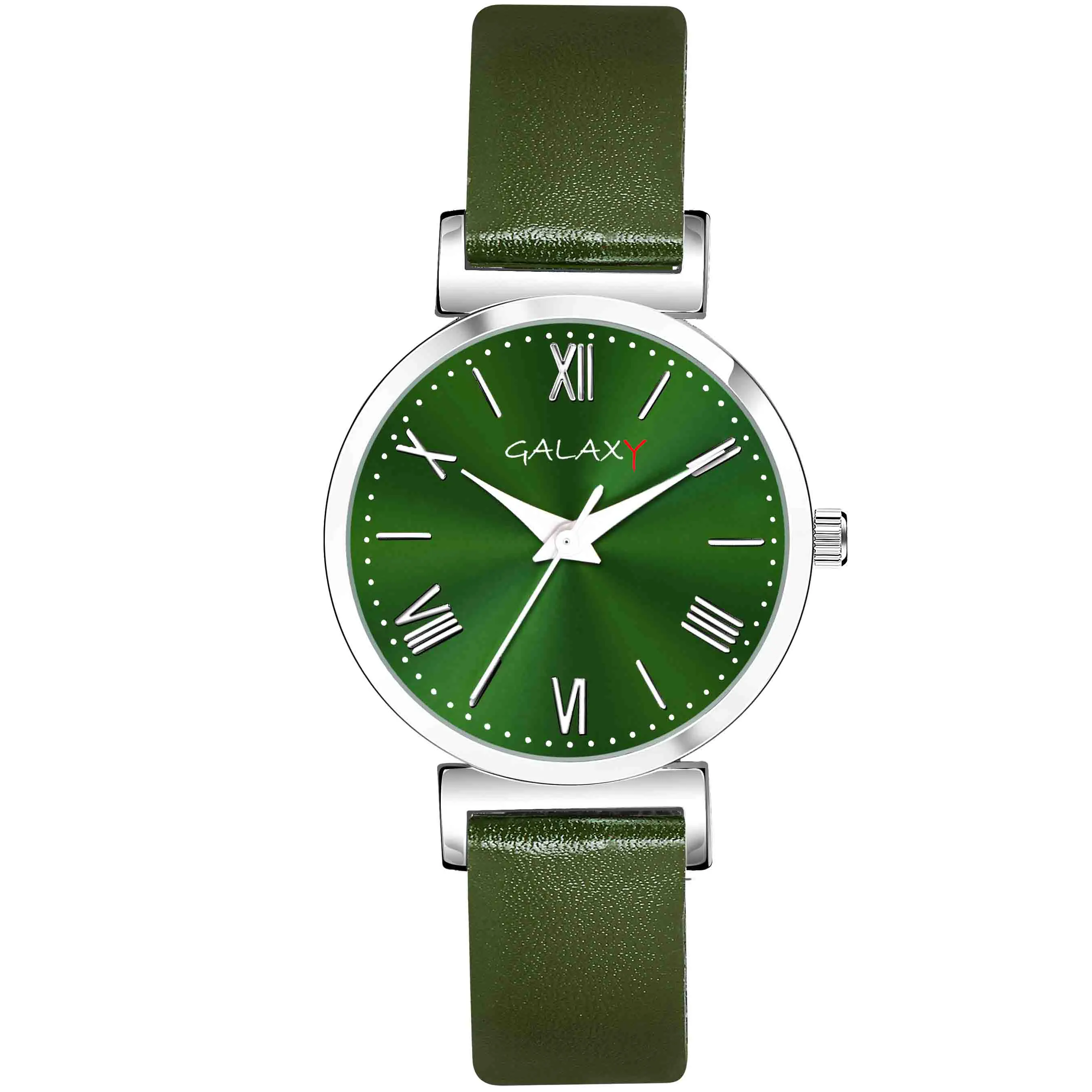 Classic Green Dial Faux Leather Strap Watch