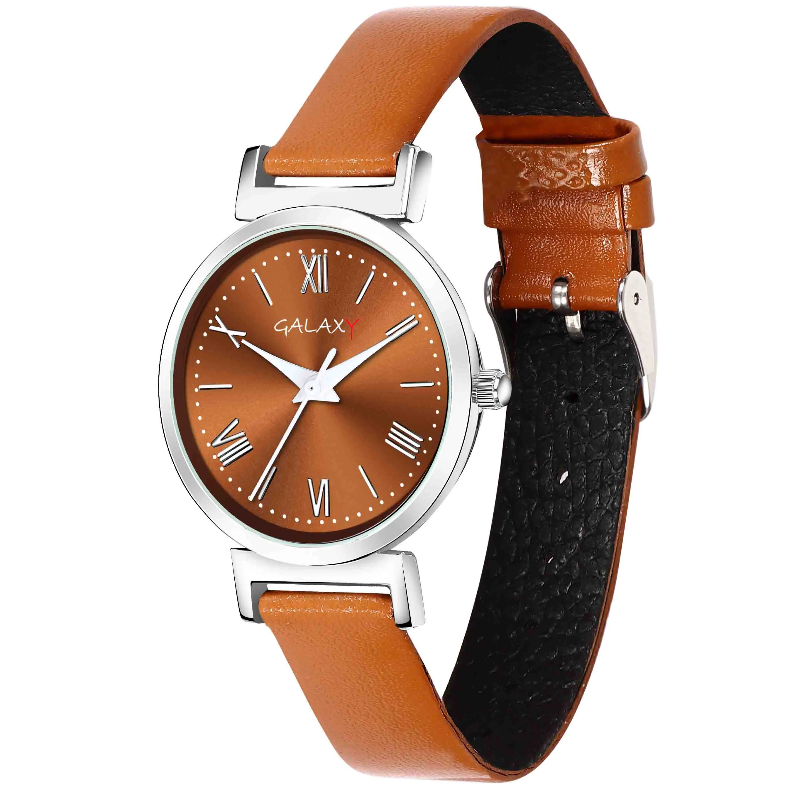 Classic Orange Dial Faux Leather Strap Watch