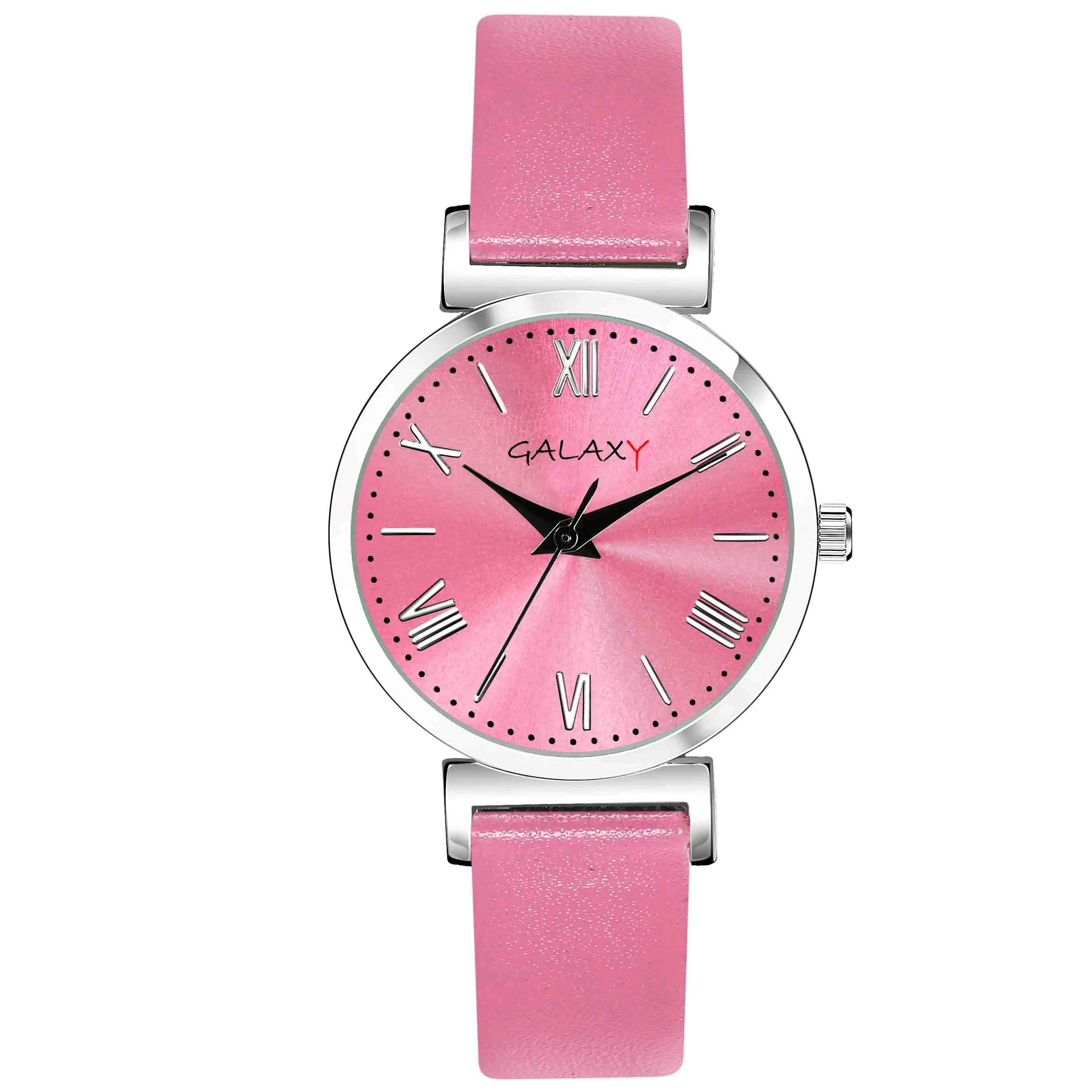Pink Dial Faux Leather Strap Watch
