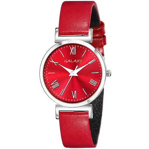Bold Red Dial Faux Leather Strap Watch