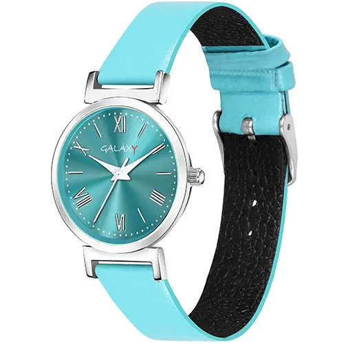 Classic Blue Dial Faux Leather Strap Watch