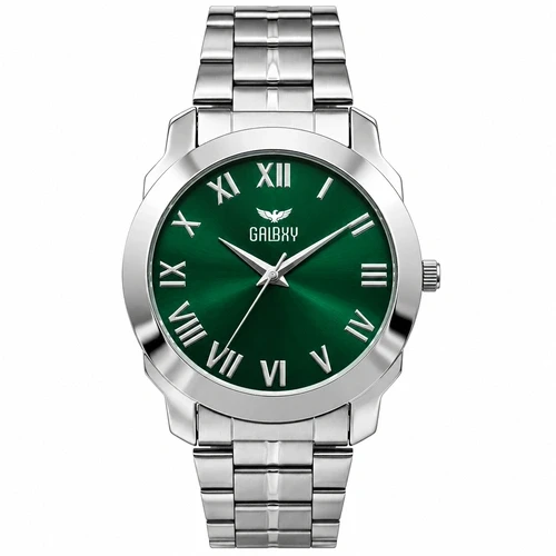 Galaxy Green Dial Roman Numeral Steel Chain Men's Watch
